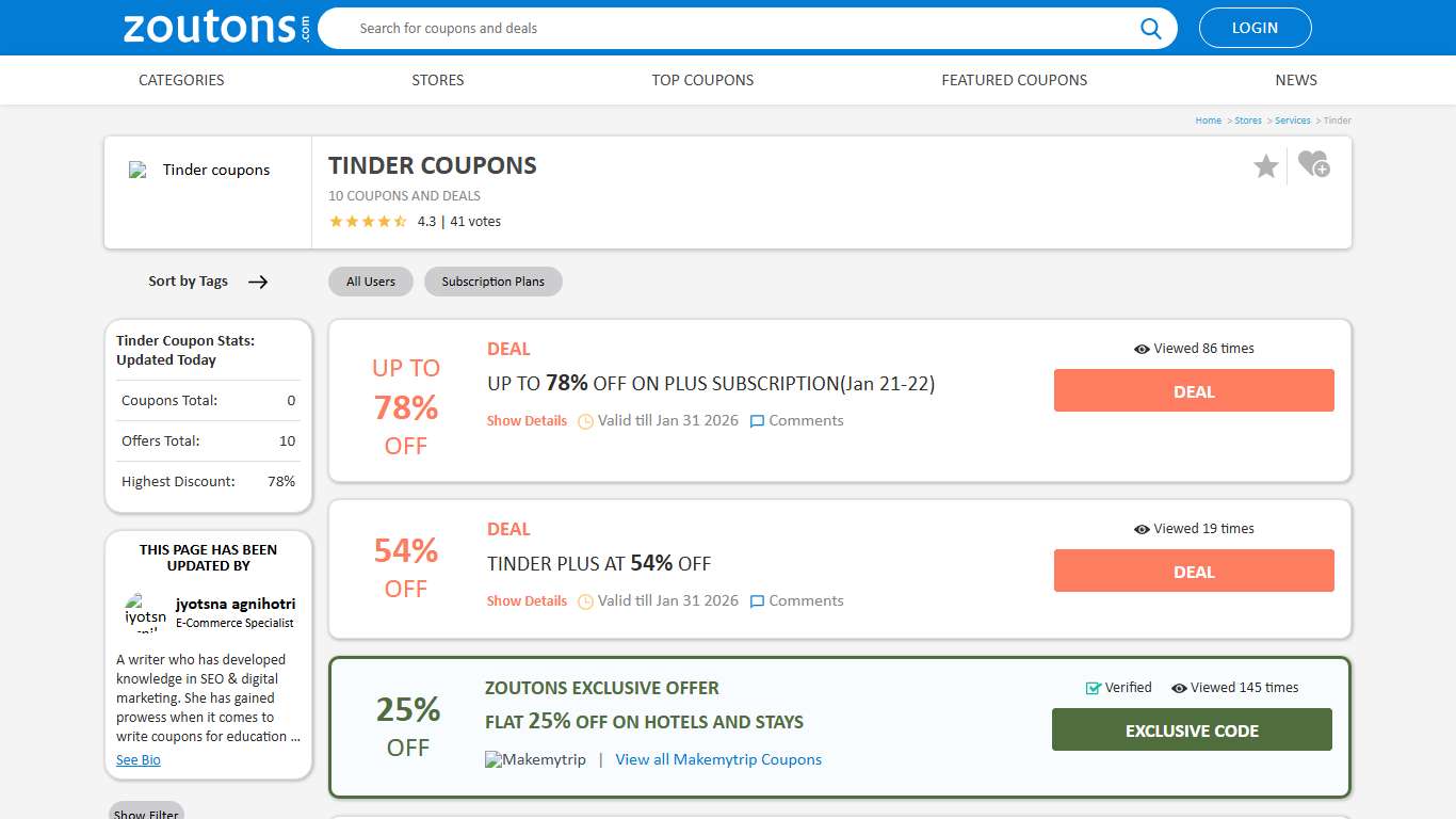 Tinder Coupons & Promo Codes: Up to 64% Off January 2026