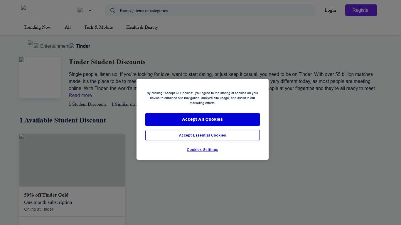 Tinder 50% Student Discount | Jan 2026 Student Beans Code